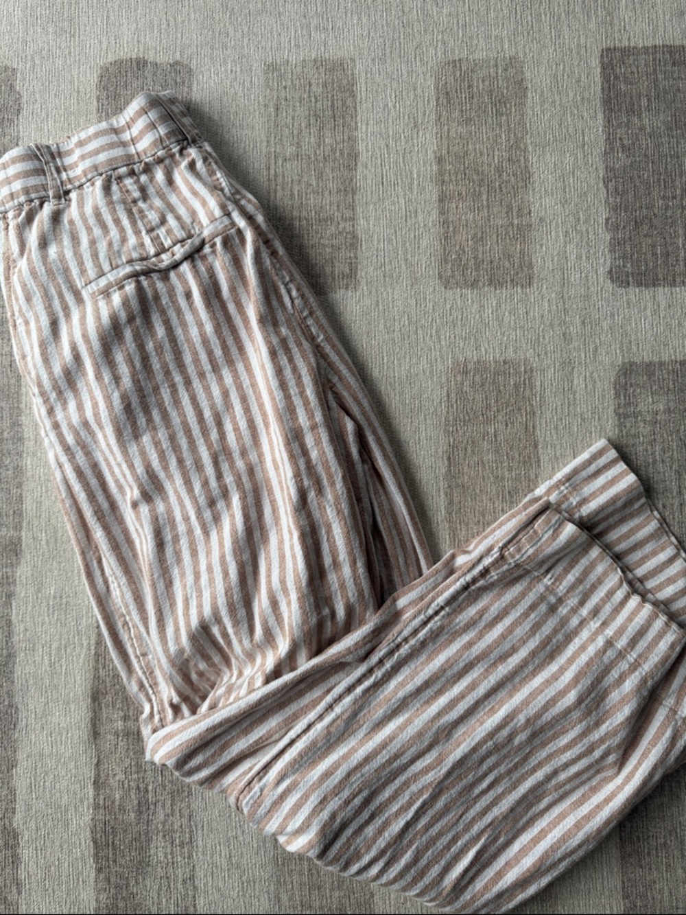 Abercrombie & Fitch Beige and White Striped Linen Casual Pants